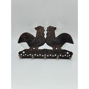 Cast Iron Rooster Wall Hook Rack Farmhouse Kitchen Decor 2007 - 5 Hooks